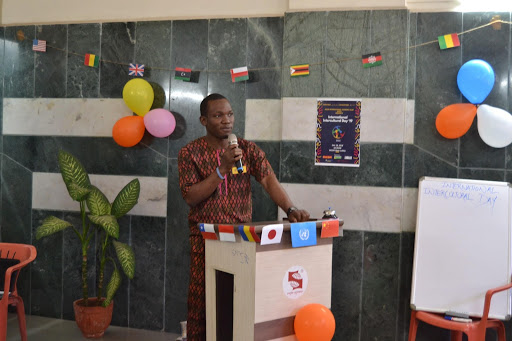 Stephen Adeoye reciting poetry in his language
