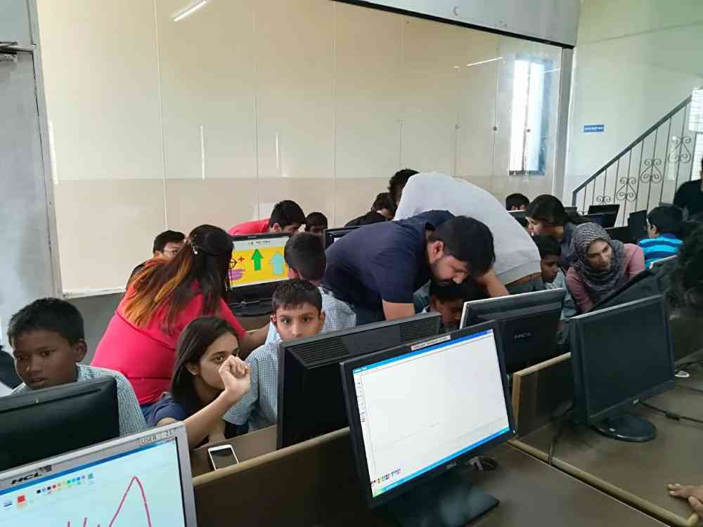 Students using paint in computers